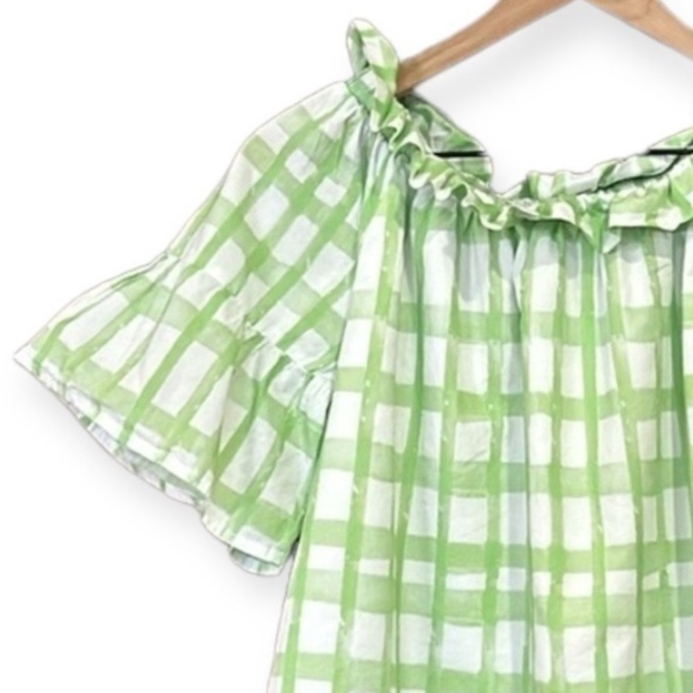 Brooke Wright Green White Off Shoulder Ruffle Top Size XS/SM - Picture 6 of 10